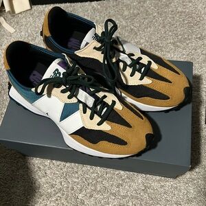 NEW BALANCE 327 — CASUAL SNEAKERS — BROWN & BLUE/TEAL — worn once! Like new!